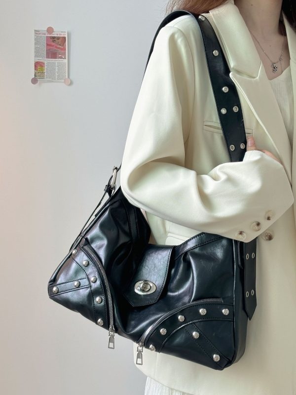⁦Women's One-shoulder Underarm Retro Motorcycle Bag⁩ - الصورة ⁦5⁩