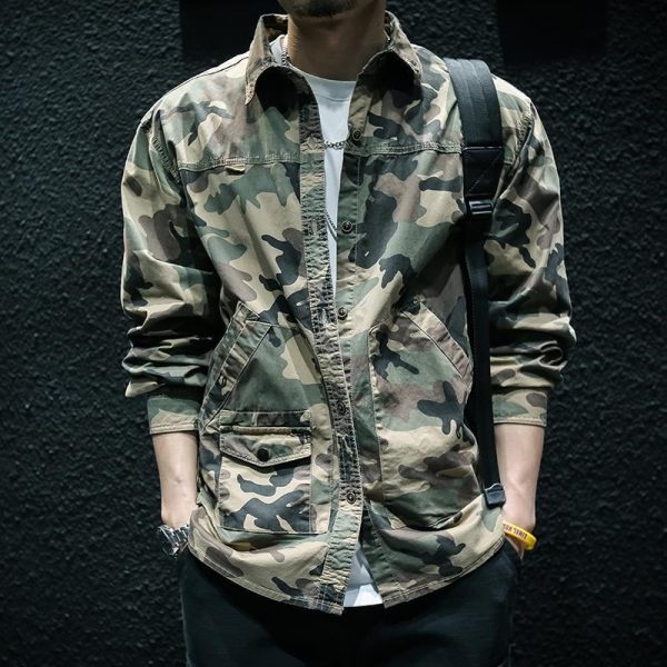 ⁦Camouflage Long Sleeve Tooling Shirt Jacket Men⁩ - الصورة ⁦6⁩
