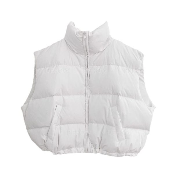 ⁦Women's Solid Color Korean Style Short Stand-up Collar Cotton-padded Coat Vest⁩ - الصورة ⁦5⁩
