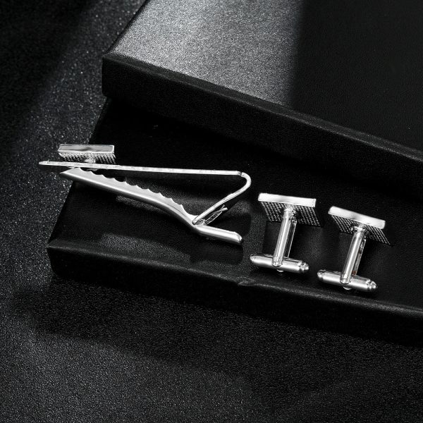 ⁦Creative Blue Pattern Cufflinks Men And Women Business French Shirt Cufflinks Tie Clip Accessories Gift Box⁩ - الصورة ⁦3⁩