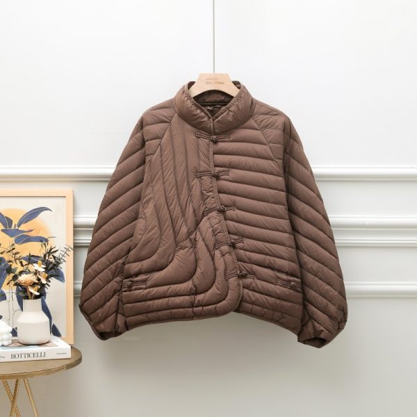 ⁦Autumn And Winter Ethnic Style Buckle White Duck Down Coat⁩ - الصورة ⁦8⁩