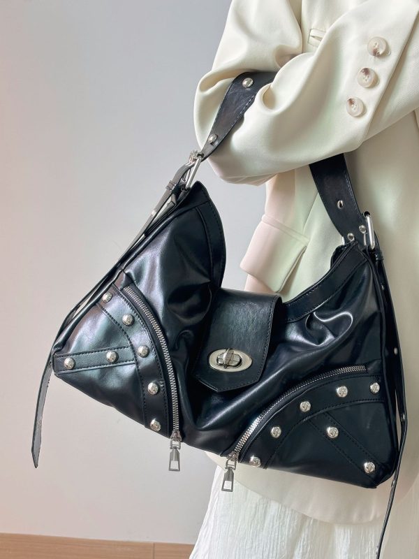⁦Women's One-shoulder Underarm Retro Motorcycle Bag⁩ - الصورة ⁦2⁩