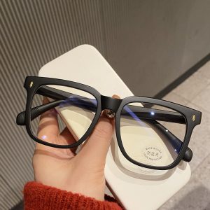Retro Black Frame Matte Big Rim Round Face Slimming Optical Glasses Anti-blue Light Female