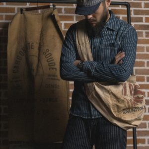 Striped Long Sleeve Tooling Shirt Vintage Men