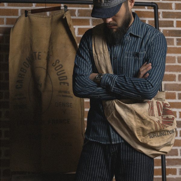 Striped Long Sleeve Tooling Shirt Vintage Men