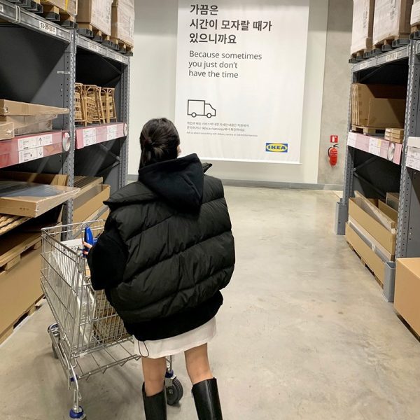 ⁦Women's Solid Color Korean Style Short Stand-up Collar Cotton-padded Coat Vest⁩ - الصورة ⁦2⁩