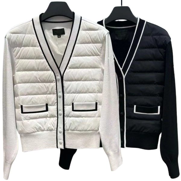 ⁦Black And White Simple Fashionable Knitted Coat⁩ - الصورة ⁦5⁩