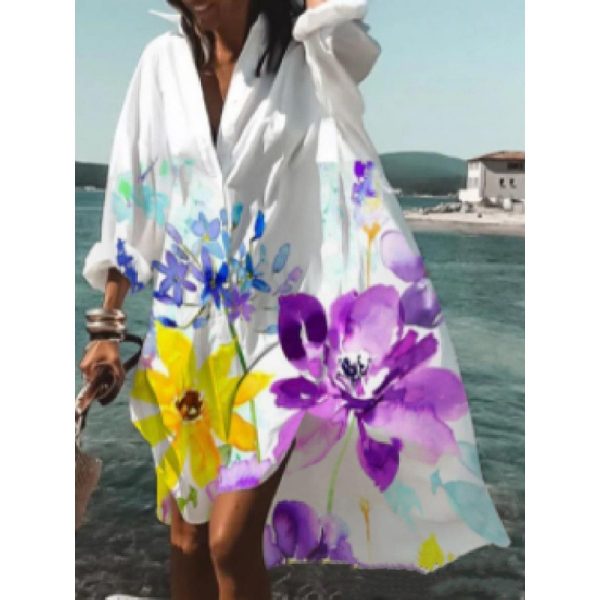 ⁦Women's Fashion Casual Loose Lapels Mid-length Shirt⁩ - الصورة ⁦3⁩
