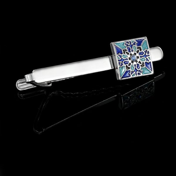 ⁦Creative Blue Pattern Cufflinks Men And Women Business French Shirt Cufflinks Tie Clip Accessories Gift Box⁩ - الصورة ⁦9⁩