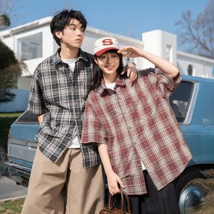 American Retro Casual Lapel Short Sleeve Shirt For Men And Women New