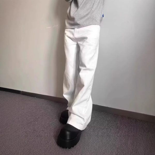 ⁦High-grade Loose Straight Wide Leg American High Street White Jeans Men⁩ - الصورة ⁦5⁩