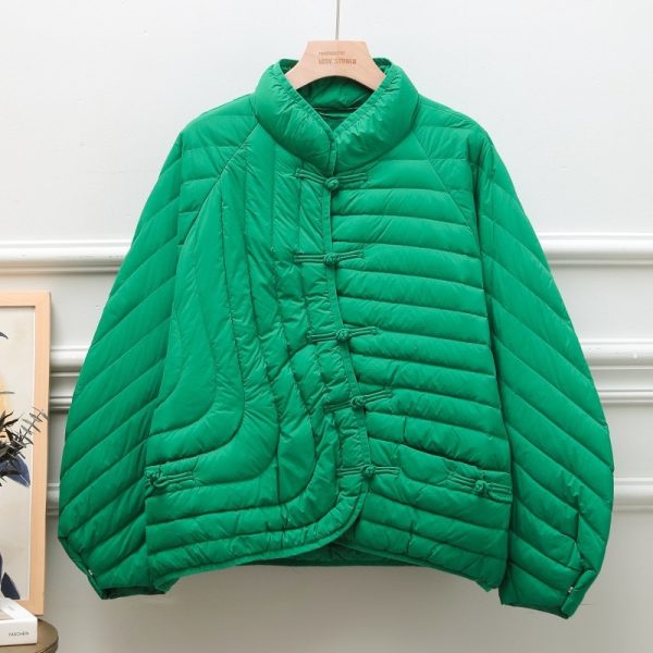 ⁦Autumn And Winter Ethnic Style Buckle White Duck Down Coat⁩ - الصورة ⁦3⁩