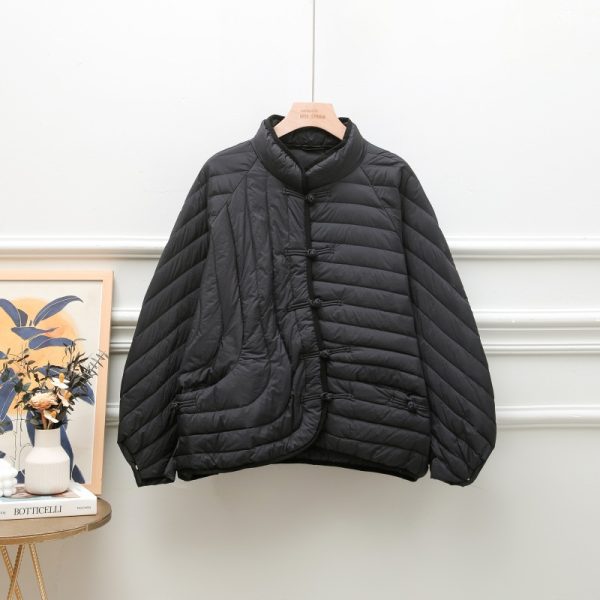 ⁦Autumn And Winter Ethnic Style Buckle White Duck Down Coat⁩ - الصورة ⁦6⁩
