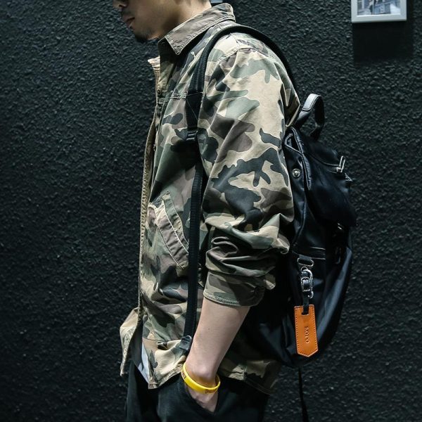 ⁦Camouflage Long Sleeve Tooling Shirt Jacket Men⁩ - الصورة ⁦3⁩