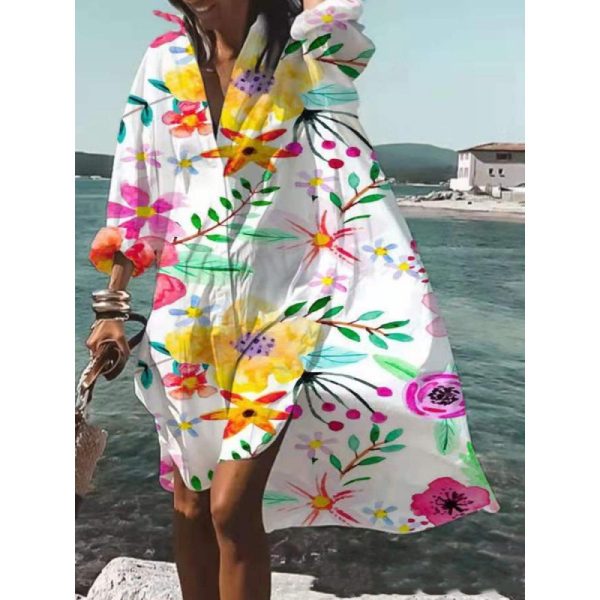⁦Women's Fashion Casual Loose Lapels Mid-length Shirt⁩ - الصورة ⁦4⁩