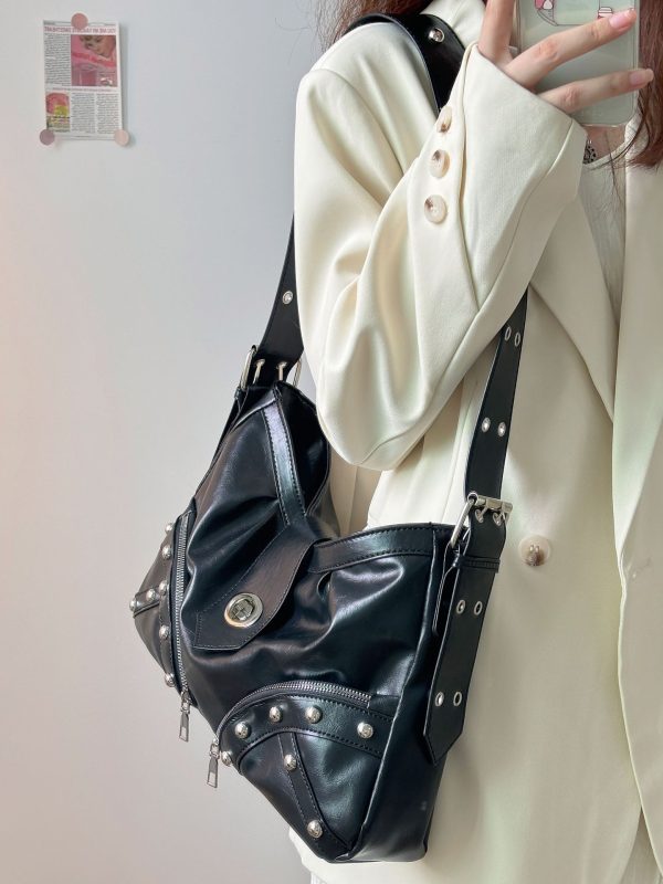 ⁦Women's One-shoulder Underarm Retro Motorcycle Bag⁩ - الصورة ⁦6⁩