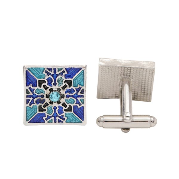 ⁦Creative Blue Pattern Cufflinks Men And Women Business French Shirt Cufflinks Tie Clip Accessories Gift Box⁩ - الصورة ⁦5⁩