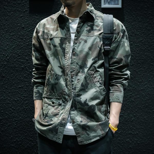 ⁦Camouflage Long Sleeve Tooling Shirt Jacket Men⁩ - الصورة ⁦4⁩
