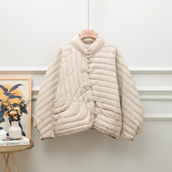 ⁦Autumn And Winter Ethnic Style Buckle White Duck Down Coat⁩ - الصورة ⁦9⁩