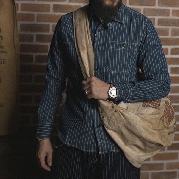 ⁦Striped Long Sleeve Tooling Shirt Vintage Men⁩ - الصورة ⁦2⁩
