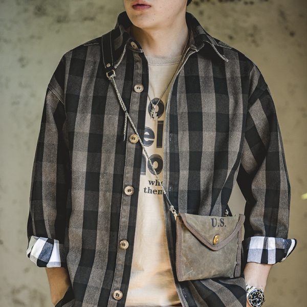 ⁦American Retro Plaid Loose Shirt Coat Men⁩ - الصورة ⁦2⁩