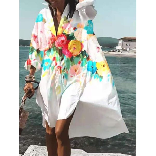 ⁦Women's Fashion Casual Loose Lapels Mid-length Shirt⁩ - الصورة ⁦2⁩