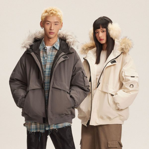 ⁦American Retro Fur Collar Hood Parker Down Jacket⁩ - الصورة ⁦2⁩