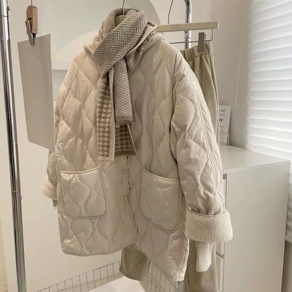 ⁦Winter Stitching Diamond Lattice Cotton-padded For Women Baggy Coat⁩ - الصورة ⁦4⁩