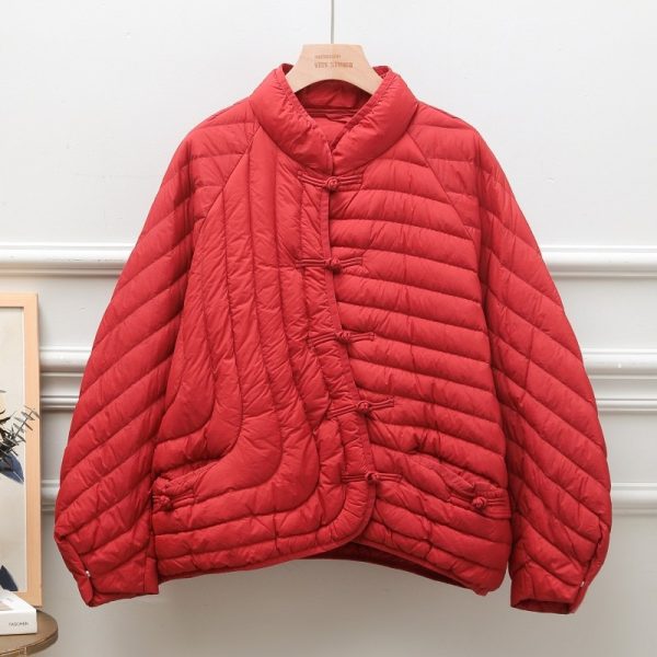⁦Autumn And Winter Ethnic Style Buckle White Duck Down Coat⁩ - الصورة ⁦2⁩