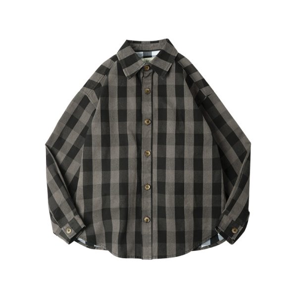 ⁦American Retro Plaid Loose Shirt Coat Men⁩ - الصورة ⁦5⁩