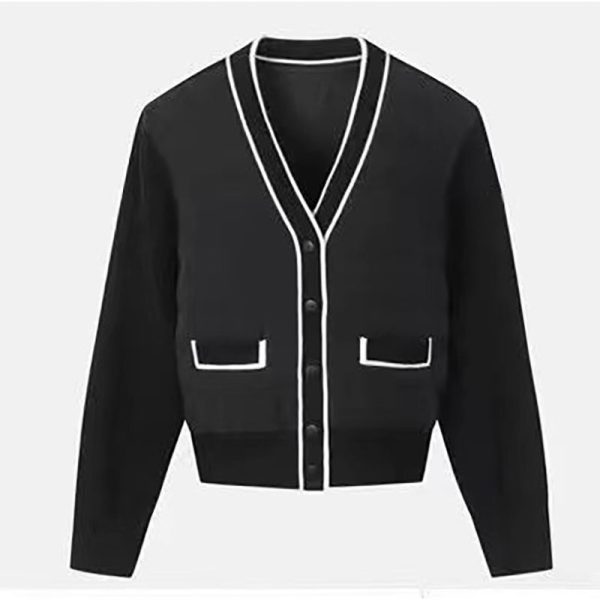 ⁦Black And White Simple Fashionable Knitted Coat⁩ - الصورة ⁦7⁩