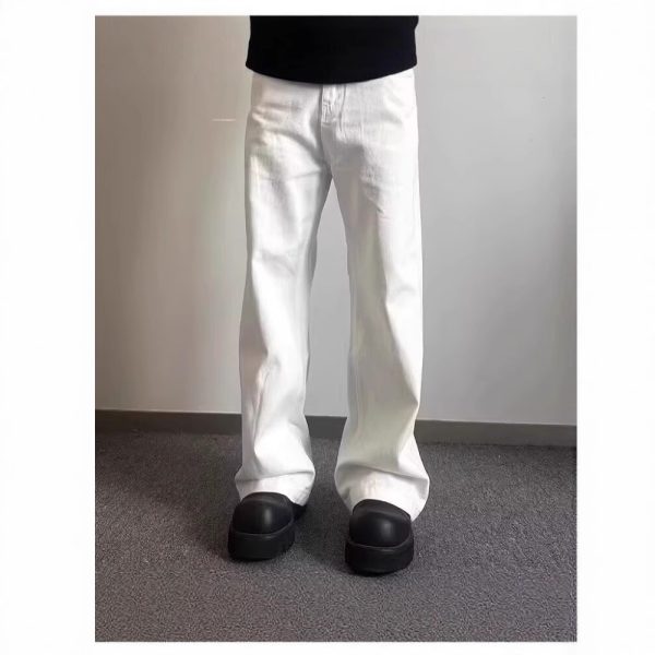 ⁦High-grade Loose Straight Wide Leg American High Street White Jeans Men⁩ - الصورة ⁦2⁩