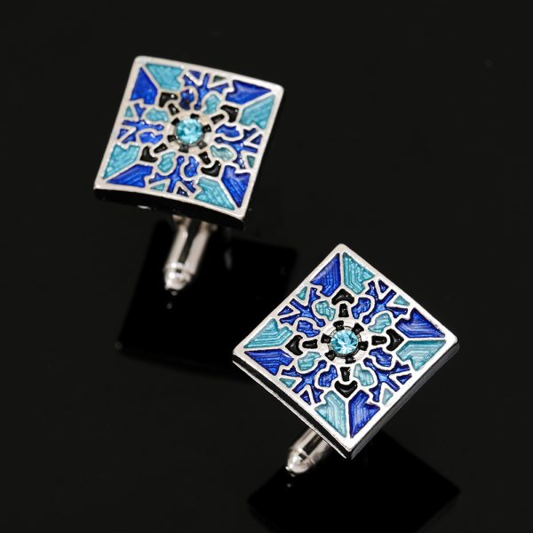 ⁦Creative Blue Pattern Cufflinks Men And Women Business French Shirt Cufflinks Tie Clip Accessories Gift Box⁩ - الصورة ⁦10⁩