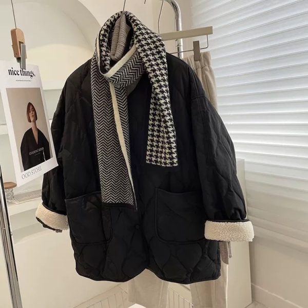 ⁦Winter Stitching Diamond Lattice Cotton-padded For Women Baggy Coat⁩ - الصورة ⁦5⁩