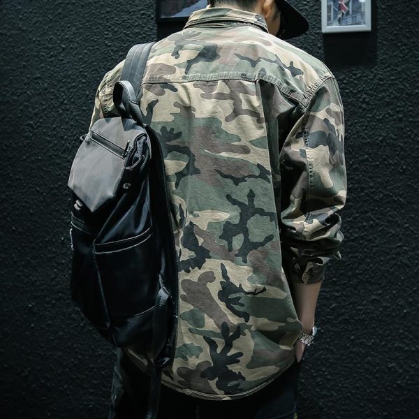 ⁦Camouflage Long Sleeve Tooling Shirt Jacket Men⁩ - الصورة ⁦2⁩