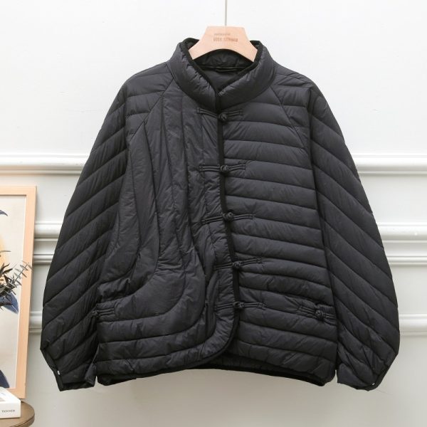 ⁦Autumn And Winter Ethnic Style Buckle White Duck Down Coat⁩ - الصورة ⁦4⁩