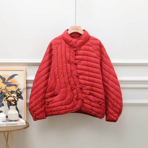 ⁦Autumn And Winter Ethnic Style Buckle White Duck Down Coat⁩ - الصورة ⁦7⁩