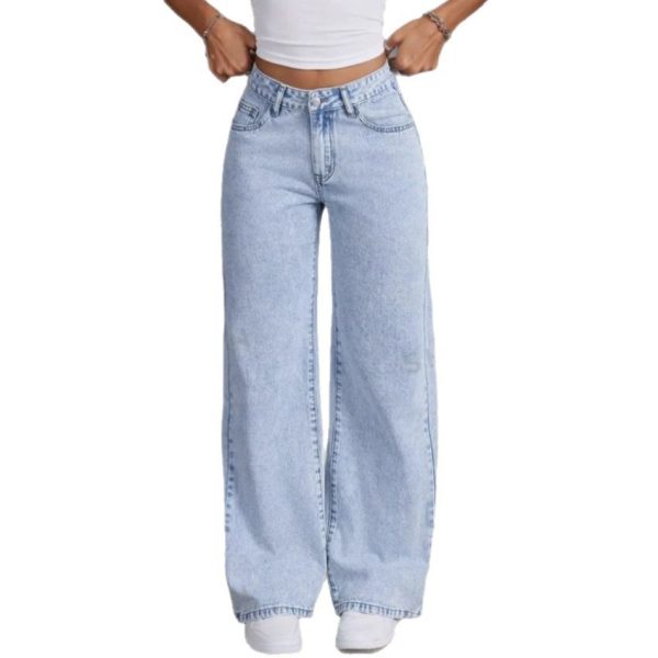 ⁦Vintage Bow Embroidered Washed Jeans For Women Straight Loose Trousers⁩ - الصورة ⁦5⁩