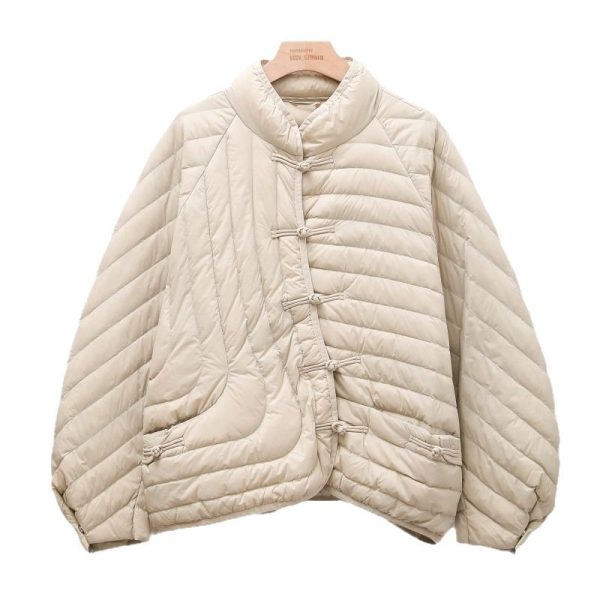 ⁦Autumn And Winter Ethnic Style Buckle White Duck Down Coat⁩ - الصورة ⁦5⁩