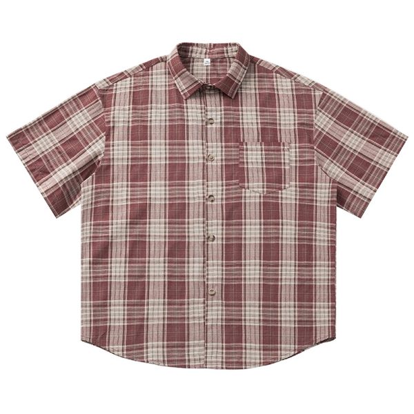 ⁦American Retro Casual Lapel Short Sleeve Shirt For Men And Women New⁩ - الصورة ⁦4⁩