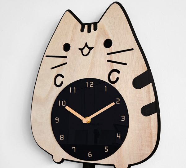 ⁦Wood Cartoon Clock Home Decor Living Room Cat Wag Tail⁩ - الصورة ⁦5⁩