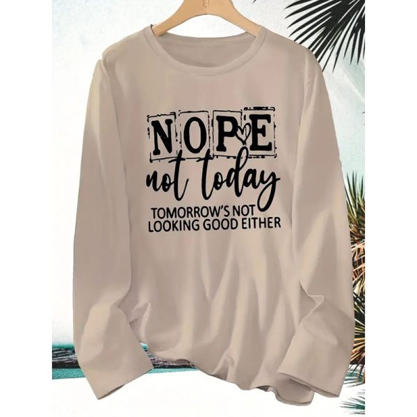 ⁦Womens Nope Not Today T Shirt Casual Funny Letter Printed Crew Neck Long Sleeve Shirts⁩ - الصورة ⁦2⁩