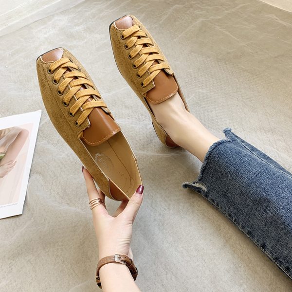 ⁦One-legged Peas Shoes Square Toe All-match Shallow Mouth Flat Single Shoes Women⁩ - الصورة ⁦6⁩