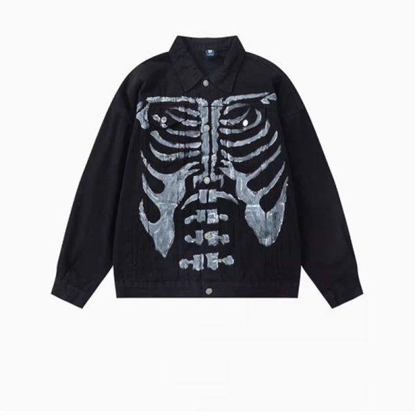 ⁦Vintage Fashion Skeletal White Long-sleeved Shirts For Men And Women⁩ - الصورة ⁦3⁩
