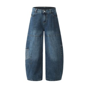 American Style Vintage Stripe Pocket Stitching Machete Jeans For Men And Women