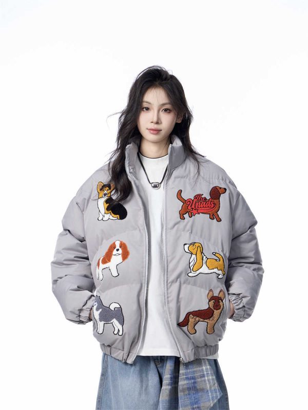 ⁦Women's Loose Retro Puppy Embroidered Cotton-padded Jacket⁩ - الصورة ⁦4⁩