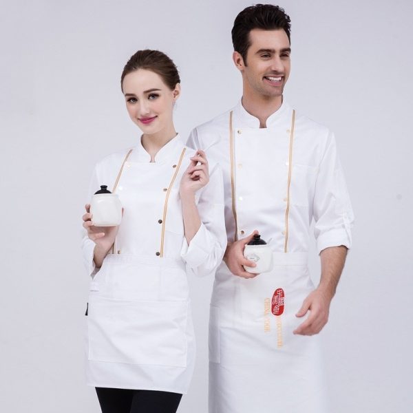 ⁦Chef Work Clothes Long Sleeved Autumn And Winter Clothes Hotel  Clothes⁩ - الصورة ⁦4⁩