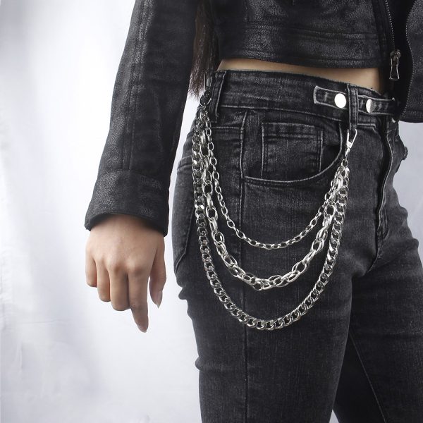 ⁦Hip Hop Fashion Pants Chain Men And Women Advanced Sense Multi Ring Silver Metal Chain Heavy Metal Industrial Style Jeans Hip-hop Accessories⁩ - الصورة ⁦2⁩