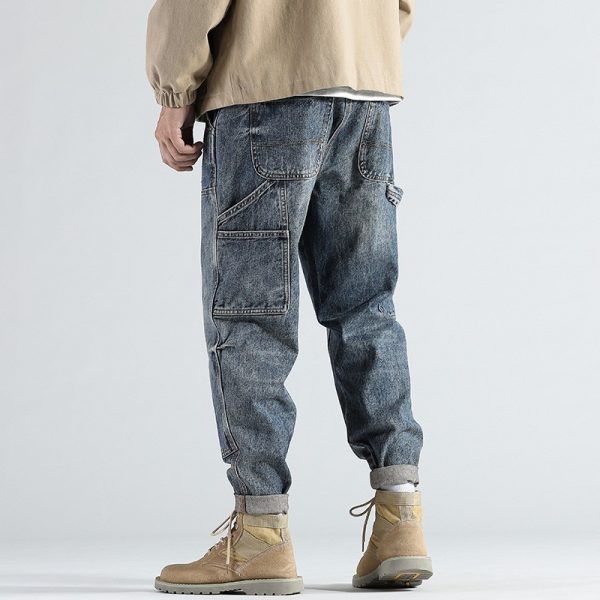 ⁦Retro Straight Loose Plus Size Tooling Jeans Men⁩ - الصورة ⁦4⁩