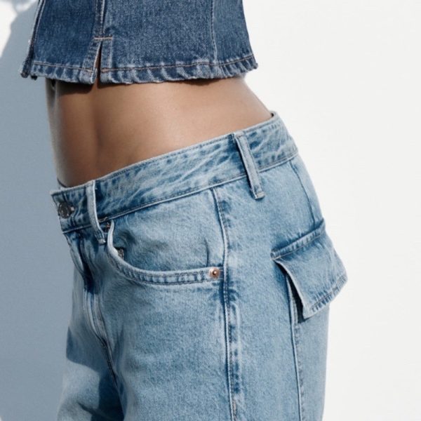 ⁦Women's Fashion Loose Strap Accessories Mid Waist Cargo Jeans⁩ - الصورة ⁦10⁩